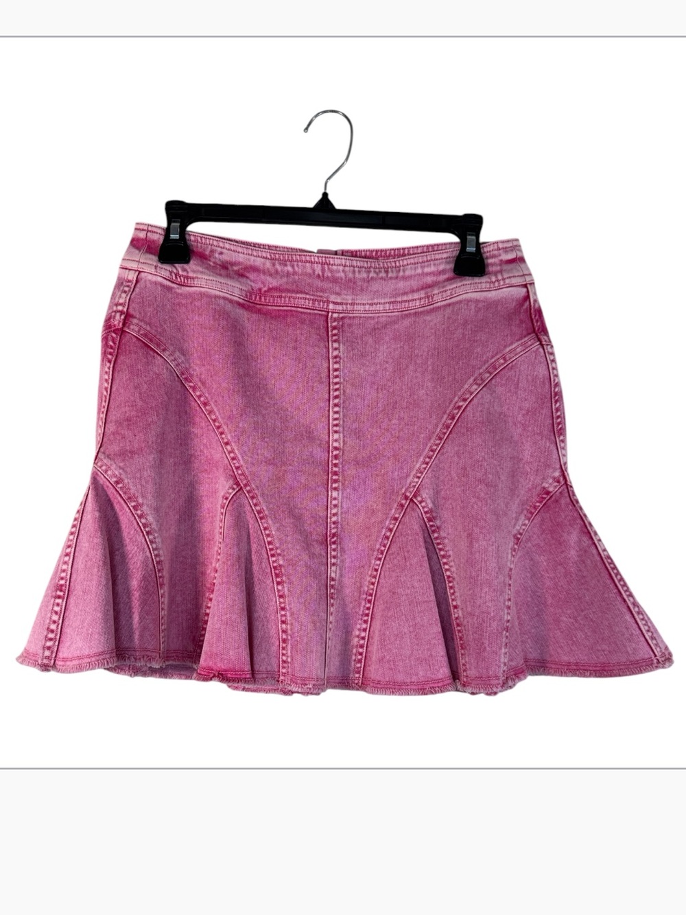 Pilcro Hot Pink Denim Fluted Mini Skirt Womens 6 Casual Barbie Summer Anthro